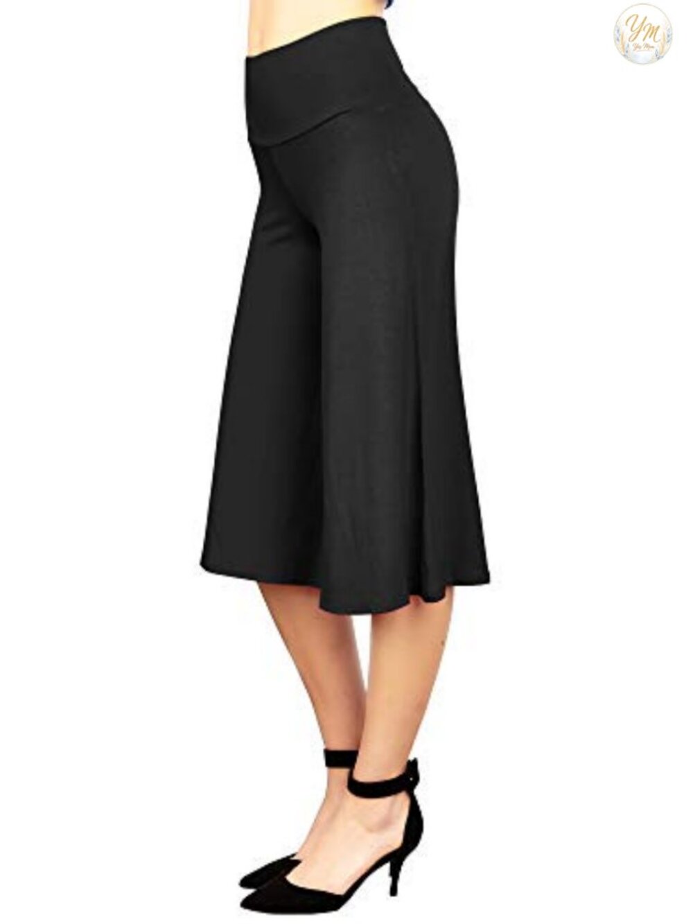 High Waist Wide Leg Palazzo Gaucho Capri Pants Stretch Pull-On